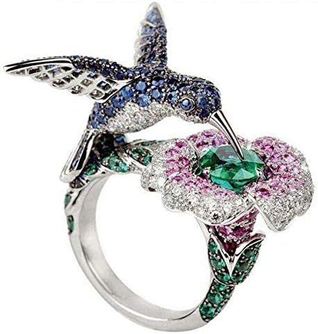 Essencedelight Animal Rings with Crystal Rhinestone Gorgeous Color Hummingbird Ring for Women Girls Dress Decorative Jewelry