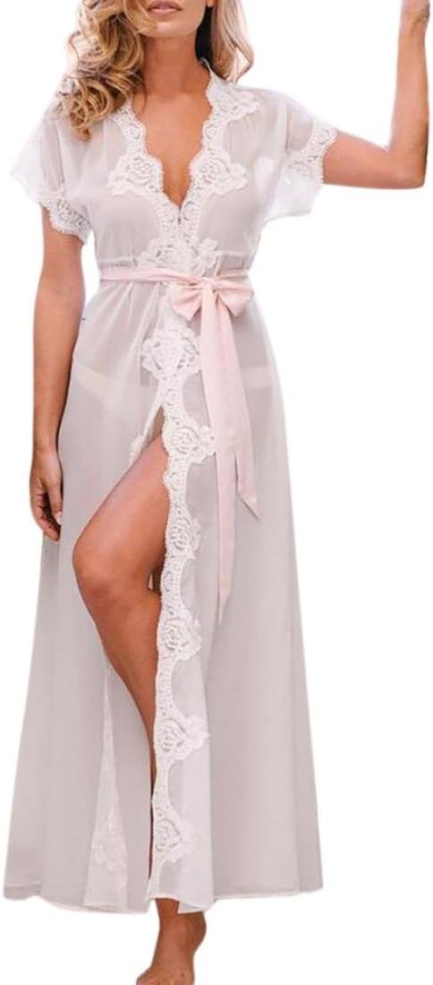 BSGSH Sexy Lingerie Robe for Women Lace Mesh Babydoll Nightgown Sheer Nightwear