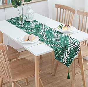 KDENDGGA Camino De Mesa Patín De Algodón Y Lino, Hojas Grandes De