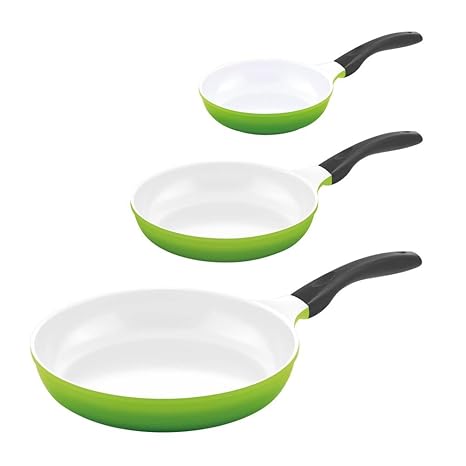 3er Set culinario Bratpfanne, Ø 20, 24 und 28 cm, grün, antihaft und induktionsgeeignet