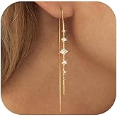 Sterling Silver Threader Chain Earrings for Women – 14K Gold Plated Hypoallergenic Dangle Jewelry,Lightweight 4.8 Inch Earrings, Minimalist & Versatile Design for Daily Wear or Gifting