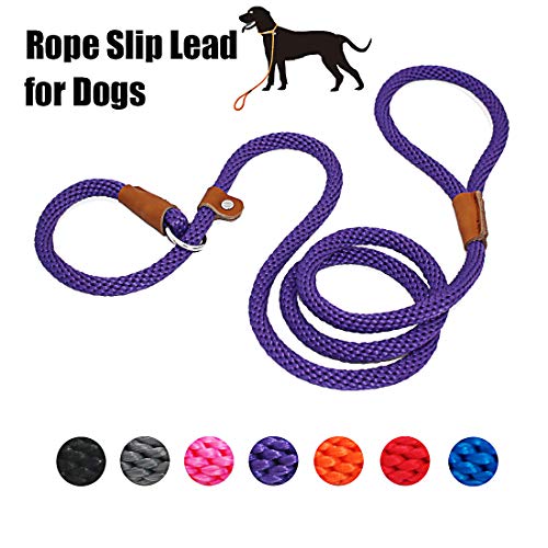 lynxking Dog Leash Rope Strong Heavy Duty Braided Rope Slip Leads No Pull Training Lead Leashes for Medium Large Dogs (5', Purple)
