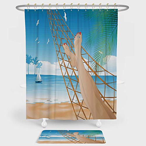 Iprint Tropical Shower Curtain And Floor Mat Combination Set Legs
