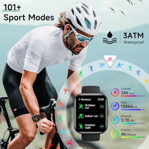 Smart Watch for Men Women, 1.8" Fitness Tracker for Android & iPhone, Answer/Make Calls, Alexa Built-in, Heart Rate/Sleep/SpO2 Monitor Smartwatch, 3ATM Waterproof Watches, 101+ Sport Modes, 2 Bands