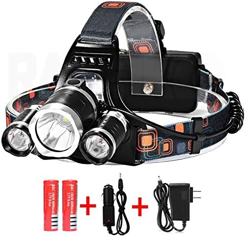 Vanitek LED Headlamp Headlight Flashlight of 5000 Lumens with Rechargeable Batteries & DC Wall/Car Charger | Cree T6 Super Bright 4 Modes Waterproof Torch for Hiking Camping Riding Fishing & Hunting