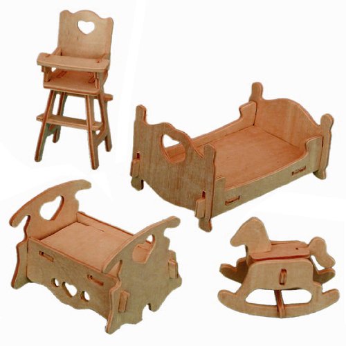3-D Wooden Puzzle - Dollhouse Bedroom Furniture Set -Affordable Gift for your Little One! Item #DCHI-WPZ-P010