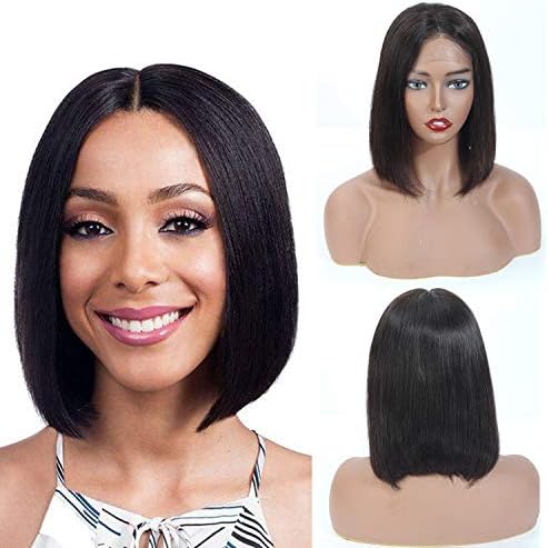 Bob Lace Frontal Wig Human Hair Pre Plucked Brazilian Virgin Hair T-Part Lace Frontal Wig With Baby Hair For Women Natural Black Color by Originea (10",T-Part)