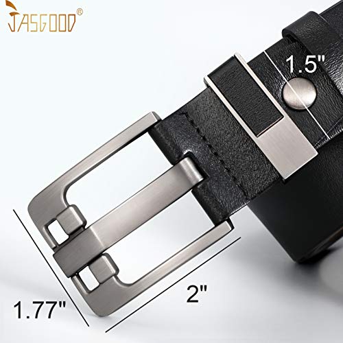 Mens Genuine Leather Belt Casual Formal Jeans Belts for Men Alloy Prong Buckle by JasGood,Black