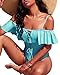 Tempt Me Women Aqua Blue Sexy One Piece Swimsuit Ruffled Off Shoulder Lace Up Bathing Suit XXL