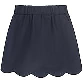Noomelfish Girls Scalloped Uniform Skirts Stretch Cute School Skort with Pockets (5-12 Years)