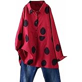 Minibee Women's Button Down Tunic Tops Polka Blouse Cotton Shirt