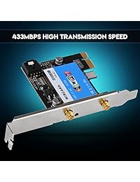 Fosa inalámbrico de correa dual adaptador de PCI Express, 2.4 ghz 300mbps 5ghz 433mbps adaptador Wi Fi Bluetooth 4.0 tarjeta de red externo desmontable con 2 x 6 dBi Antena Antenas, compatible con Windows 7 8 8.1 10 computadora