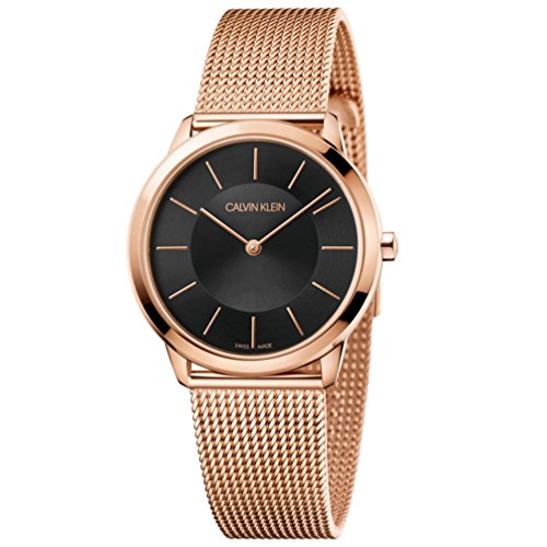 Best Calvin Klein Women Minimal watch K3M2262Y pink gold steel black dial deal