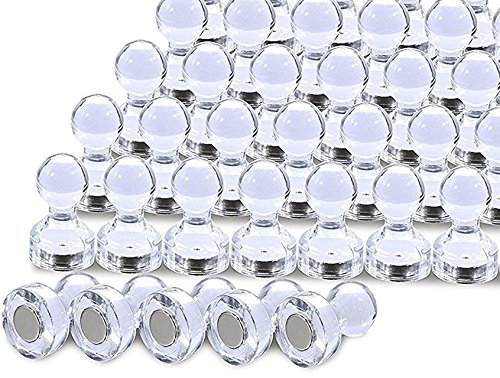 UbiGear 30 Pcs Clear Magnetic Push Paper Pin Magnet Tack Pushpin Hook Holder for Refrigerator Dry Erase Board and Whiteboard(Clear-30)