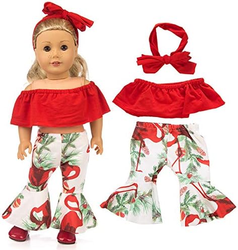 yijing Doll Clothes Outfits Set Kids Toy Shirt Pants Suit Headband 18 Inch American Toy Girl Doll Accessory Toy Gift (Red)
