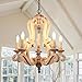 Farmhouse Wood Chandelier Candle Holder 5-Light Distressed White Wooden Chandelier French Country Rustic Chandelier Pendant Lighting with Adjustable Chain by Oaks Decor