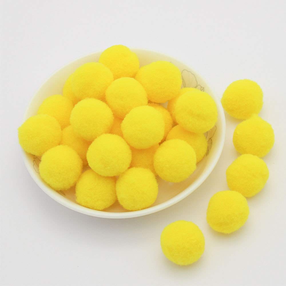 15 mm, approx. 144 pieces, colourful mini pompoms for crafts, felt balls, colourful pom pom balls, small pompoms, fluffy plush balls for decorating, sewing, DIY, creative crafts, yellow