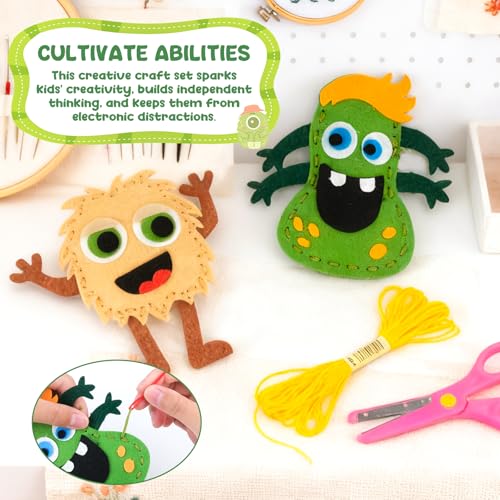 12 Pieces Sewing Kit Children Felt Craft Kit for Beginners, Complete Set of Sewing Monster Felt, DIY Sewing Gift Girls 6 7 8 9 10 Years