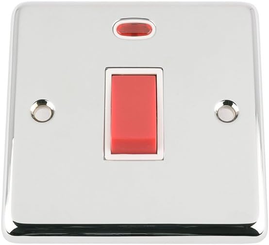 45A Cooker Switch with Neon - Polished Chrome - Classic - White Insert, Medium