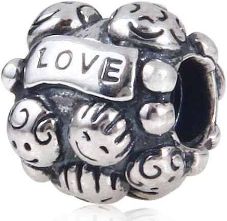 Hoobeads Happy Family Authentic 925 Sterling Silver Charm "Family&amp;Love" with Screw Thread Fits Pandora Chamilia Biagi Troll Beads Europen Style Bracelets
