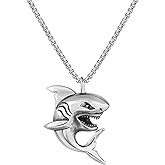 Dreuyet Shark Tooth Necklace for Men Women Personalized Stainless Steel Punk Rock Cool Black/Gold/Silver Ocean Marine Animal Pendant Necklace Hawaiian Beach Surfer Jewelry Gifts