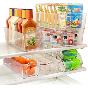 Greenco GRC0250 6 Piece Refrigerator and Freezer Stackable Storage Organizer Bins with Handles, Clear