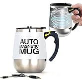 daasigwaa CuteInnovation Rechargeable Self Stirring Mug - Magnetic Electric Auto Mixing Stainless Steel Cup for Office/Kitchen/Travel/Home Coffee/Tea/Hot Chocolate/Milk-390 ml/13.2 oz(White)