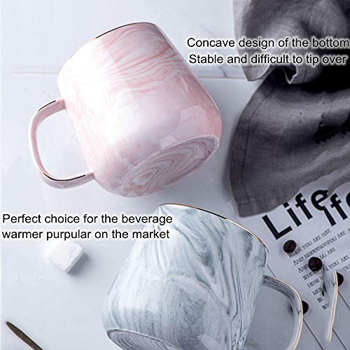 Ceramic Coffee Mug with Leaves Spoon, 12oz Marble Coffee Cup Unique Gift Mug for Wedding Birthday Party Christmas Gift and Thanks Giving Mug Gift-Pink