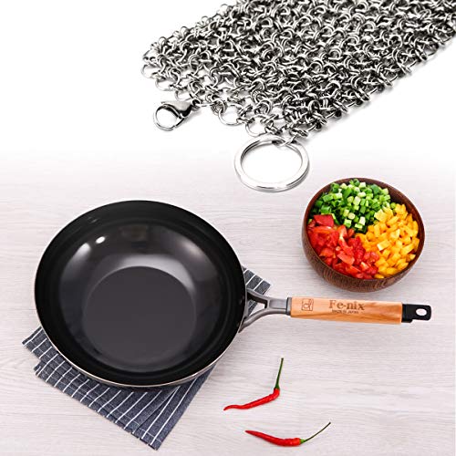 NKTM Stainless Steel Cast Iron Cleaner Chainmail Scrubber with 3pcs Sponges for Cast Iron Pan Skillet Dutch Ovens Waffle Iron Pans Scraper Cast Iron Grill Scraper