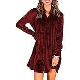 Caitefaso Womens Velvet Button Down T Shirts Swing Mini Dress Casual Long Sleeves Lapel Tunic Tops