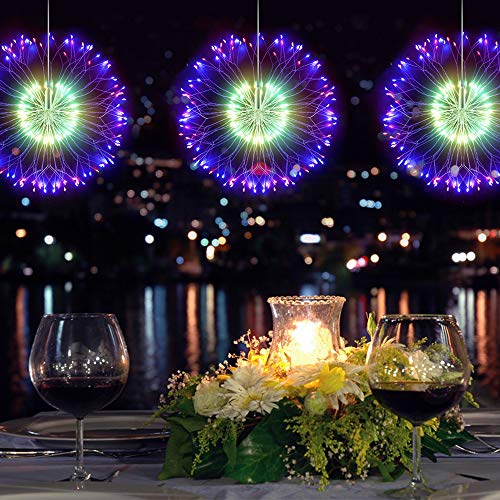 DenicMic Firework Lights Copper Wire LED Lights Battery Operated Fairy Lights with Remote, 8 Modes Starburst Lights, Decorative Hanging Lights for Patio Party Indoor Christmas Decoration (2 Pack)