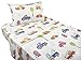 J-pinno Cute Cartoon Car School Bus Printed Twin 3 Pieces 100% Cotton Sheet Set Bedroom Decoration Gift for Kids Boys Children Flat Sheet + Fitted Sheet + Pillowcase Bedding Set
