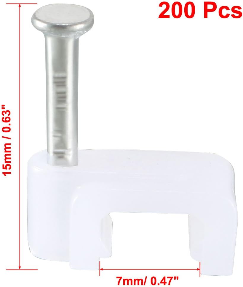 sourcing map Flat Cable Clip Nail Coaxial Tacks Wire Clips 7mm White 200pcs - Image 3