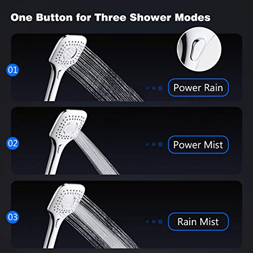 Shower Head Combo, Baban Adjustable High Pressure Rainfall Showerhead & 3 Settings Handheld Shower Head Combo with Strong Suction Cup Holder, 3-Way Water Diverter, 1.5M Hose, Chrome Plated ABS Plastic