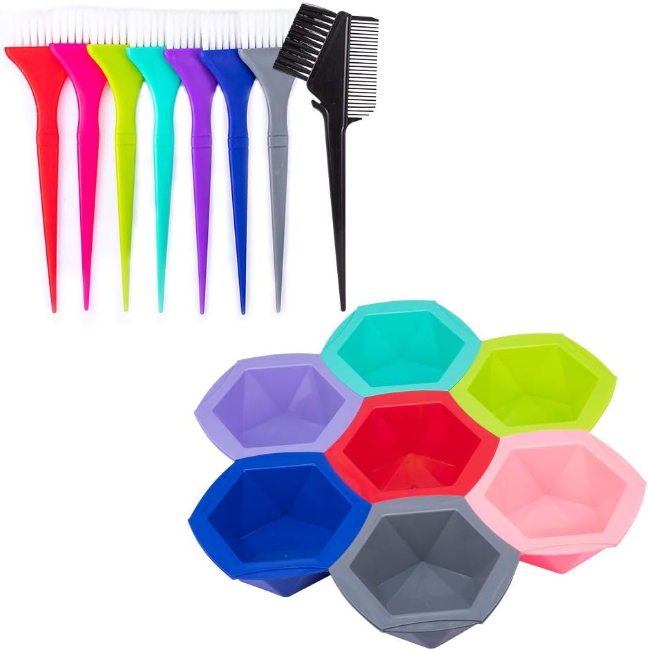 15 PCS Professional Salon Hair Coloring Dye Mixing Tint Bowls and Brush Kit [7 Tint bowl + 7 Hair coloring brush + 1Hair dye comb] Dye Brush & Comb/Mixing Bowl/Tint Tool - Multicolor: Kitchen & Dining