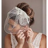 HEREAD 1920s Lace Bride Wedding Birdcage Veil White Flower Bridal Headpiece Accessories with Comb for Women and Girls