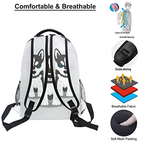 Wamika Siberian Husky Puppy Backpacks for Kids Women Men Dog Design Computer Laptop Backpack