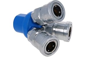 Othmro 1Pcs 1/2" Thread 3 Way Manifold Block Splitter Quick Connect Air Hose Splitter, Coupler Air Compressor Splitter, Pneumatic Air Compressor Manifold Fitting Silver+ Blue
