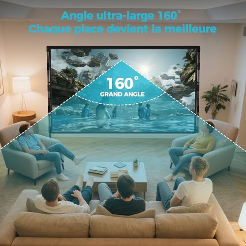 Écran de Projection avec Support 120 Pouces – LEORFI Écran de Projection Portable Intérieur Extérieur avec Dos Noir, 16:9 4K HD, Anti-Plis, Sac de Transport pour Jardin & Home Cinéma