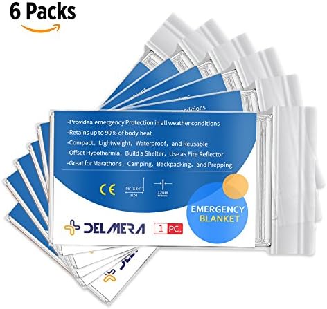 Delmera Emergency Mylar Thermal Blankets Designed for NASA and Military - Perfect for Outdoors, Hiking, Survival, Marathons or First Aid and Natural Disaster (Sliver-6 packs)