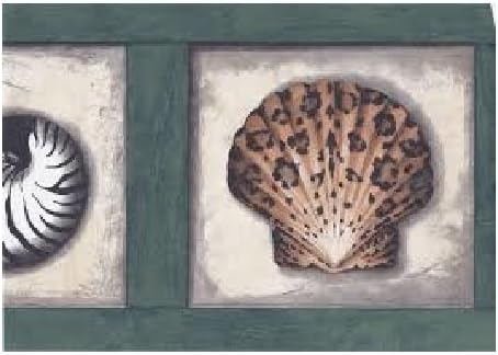 Green White Animal Print Sea Shells Wallpaper Border