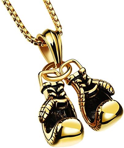 Double Fist Set of Stainless Steel Men Necklaces Fitness Pendant Inspirational Necklace for Engagement Sports Gym Gift