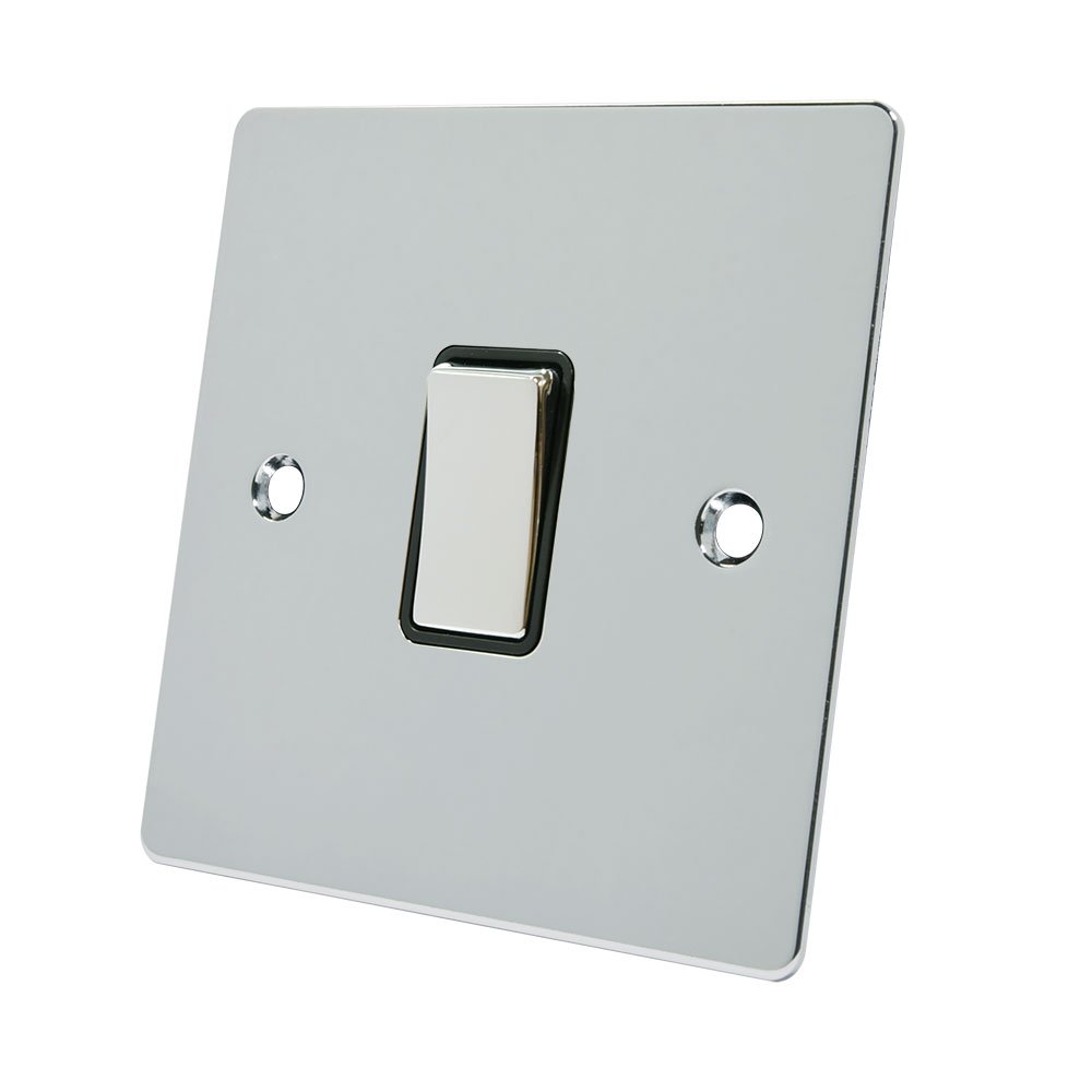 Alliance Electrical FPC1GSWIBCI 10 A 1 Gang Black Insert Flat Intermediate Metal Rocker Light Switch - Polished Chrome
