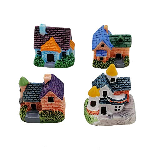 EMiEN 4 Pieces Mini Villa House Miniature Ornament Kits,Miniature Ornament for DIY Dollhouse Decoration Fairy Garden Plant Décor