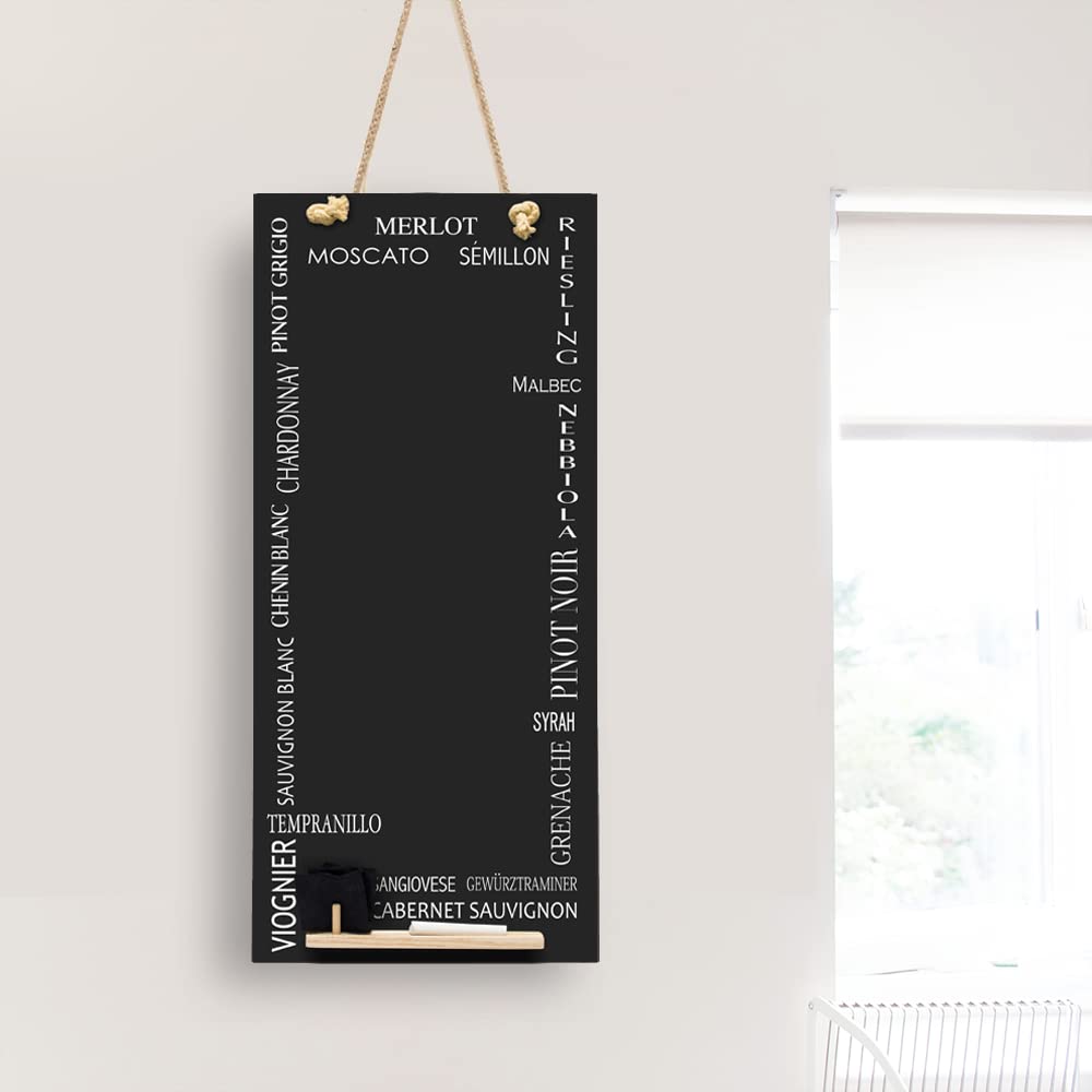 Chalkboards UK CHB152 Wine Grapes Tall Thin Chalkboard/Blackboard/Memo Kitchen Black board with Rope, Tray and Chalk. Booths Design Range, Wood, 60 x 26.5 x 1 cm
