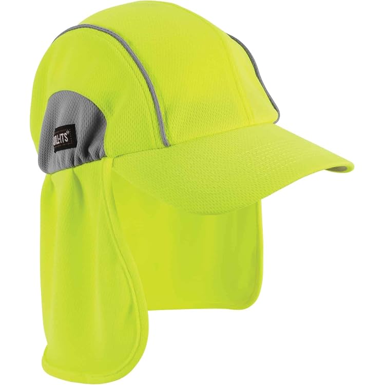Unisex High Visibility Safety Cap With Reflective Trim & Mesh Neck Flap - Adjustable, Breathable