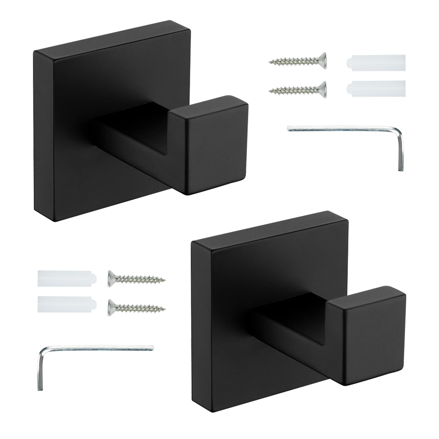 Faittoo Shower Robe Hook, 2 Pieces Hooks for Bath Towels, Kitchen, Stainless Steel, Black