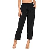 HDE Women's Linen Blend Pull On Pants Summer Drawstring Ankle Pant with Pockets