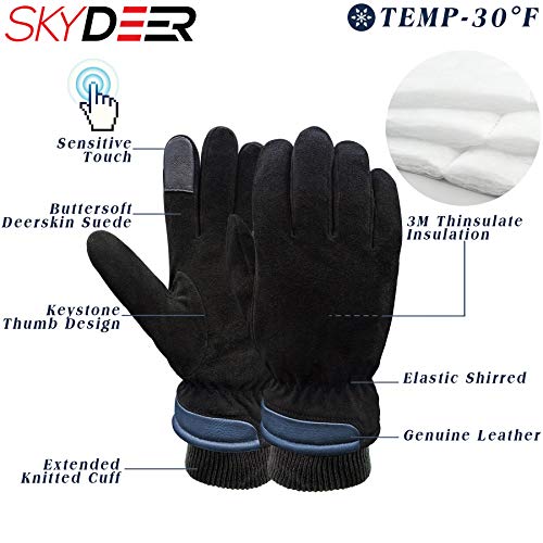 SKYDEER Women's and Men's Warm Deerskin Suede Winter Thermal Gloves for Driving Running Cycling (SD8652T/M)