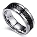 Will Queen 8mm Titanium Ring Inlaid Black Carbon Fiber, Silver White Beveled Men's Titanium Ring Comfort Fit Wedding Bands Promise Rings for Men